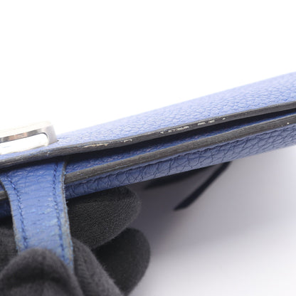 ドゴンロング ブルーエレクトリック 二つ折り長財布 トゴ ダークブルー シルバー金具 □R刻印 エルメス 財布・小物 HERMES