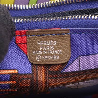 アザップコンパクト シルクイン エトゥープ ラウンドファスナー財布 ヴォーエプソン グレーブラウン シルバー金具 □R刻印 エルメス 財布・小物 HERMES