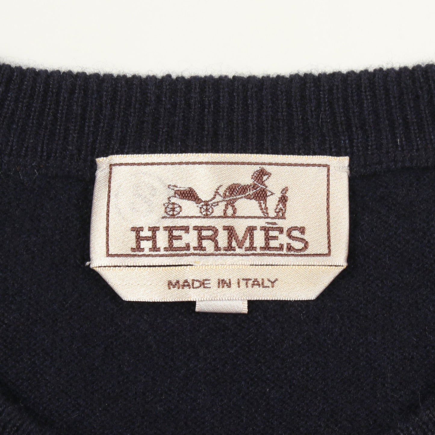 レザーステッチ クルーネック ニット カシミヤ ネイビー エルメス トップス HERMES