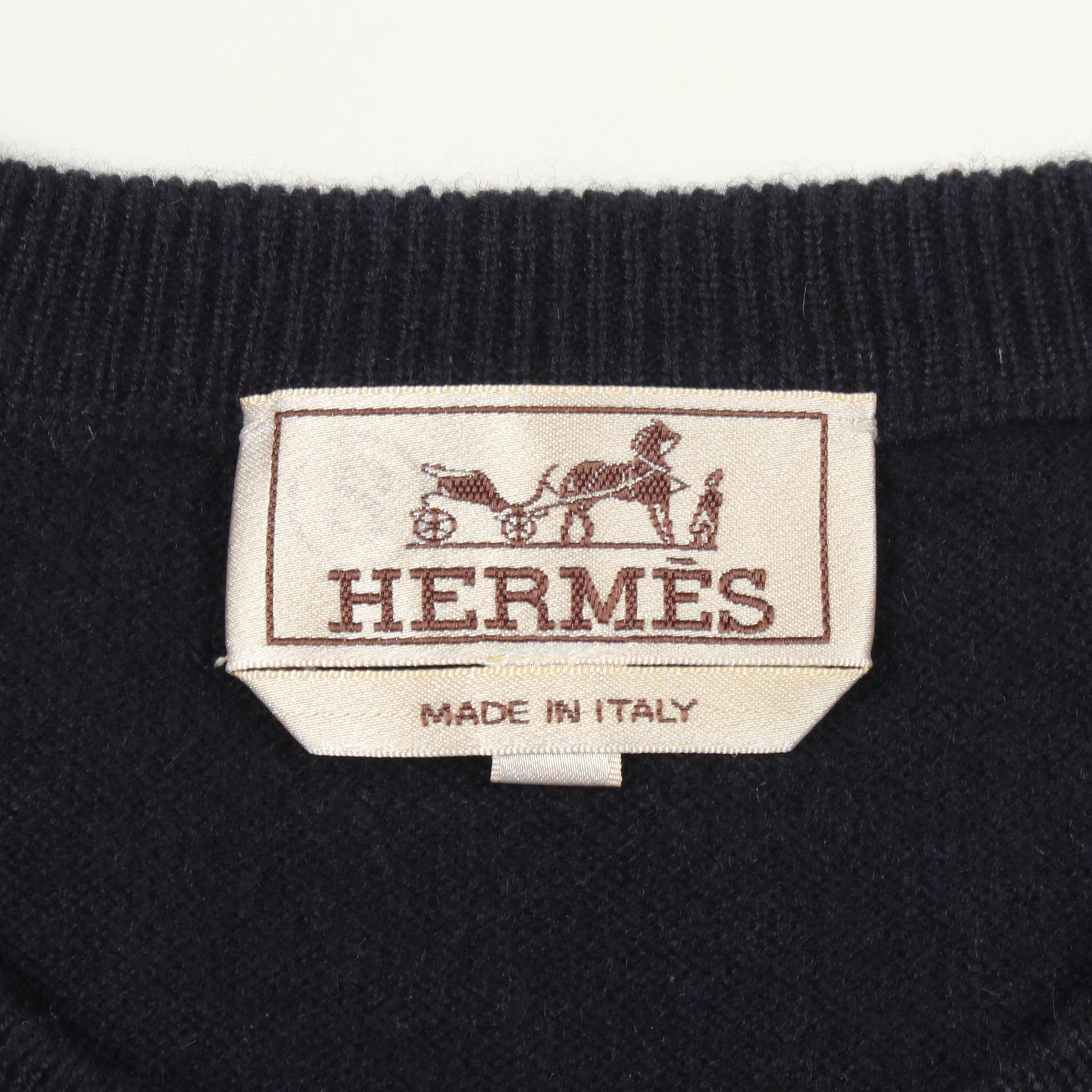 レザーステッチ クルーネック ニット カシミヤ ネイビー エルメス トップス HERMES
