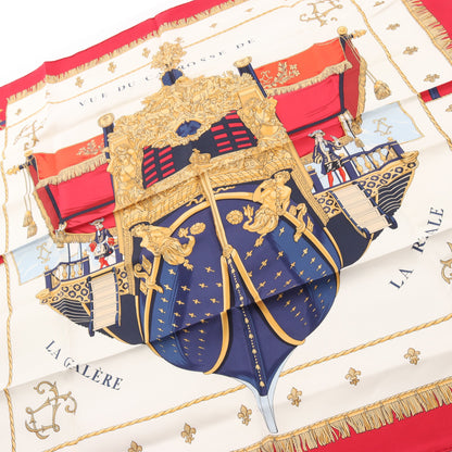 カレ90 VUE DU CARROSSE DE LA GALERE LA REALE スカーフ シルク レッド ホワイト マルチカラー エルメス 財布・小物 HERMES