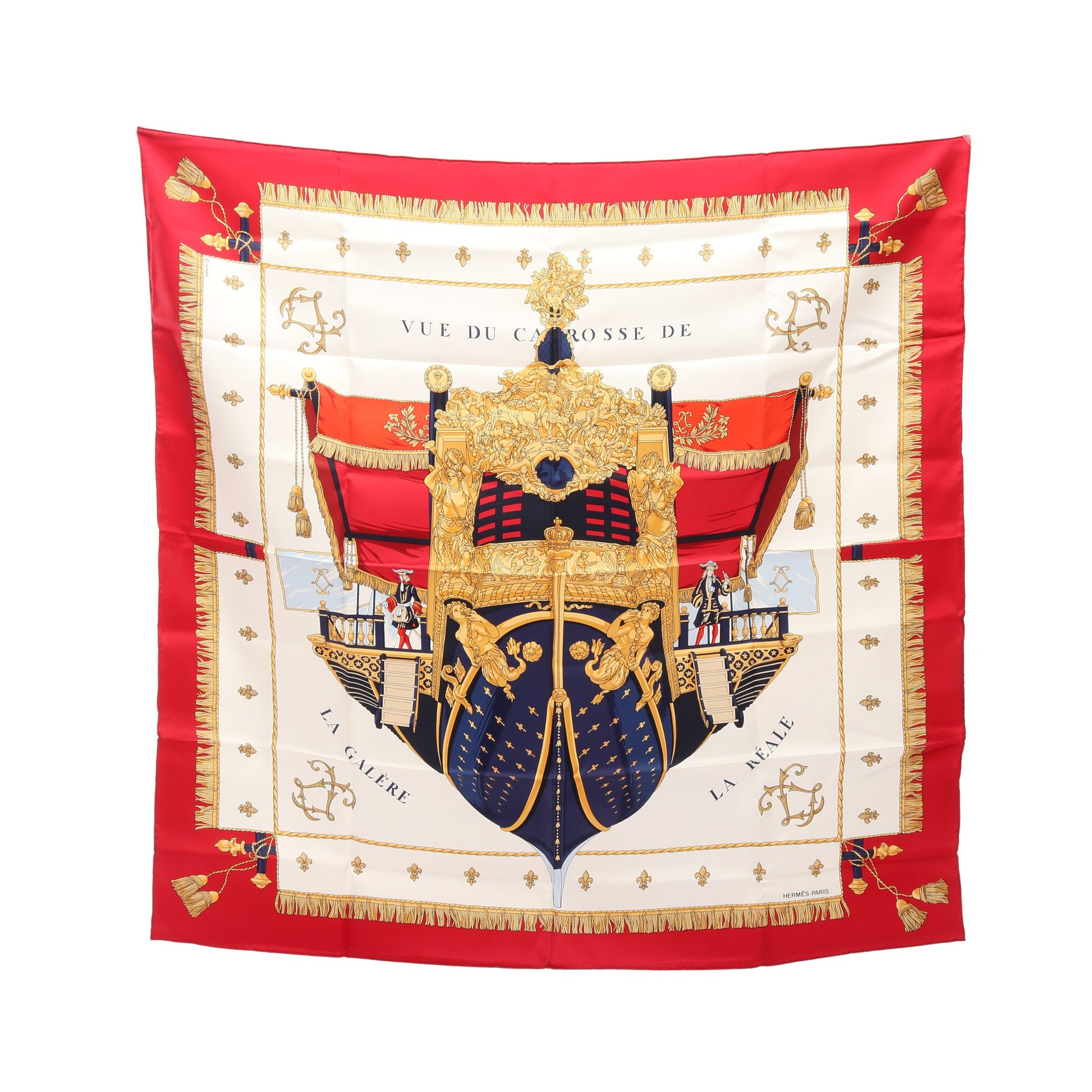 カレ90 VUE DU CARROSSE DE LA GALERE LA REALE スカーフ シルク レッド ホワイト マルチカラー エルメス 財布・小物 HERMES