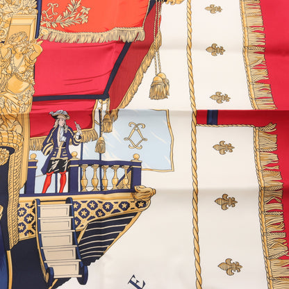 カレ90 VUE DU CARROSSE DE LA GALERE LA REALE スカーフ シルク レッド ホワイト マルチカラー エルメス 財布・小物 HERMES