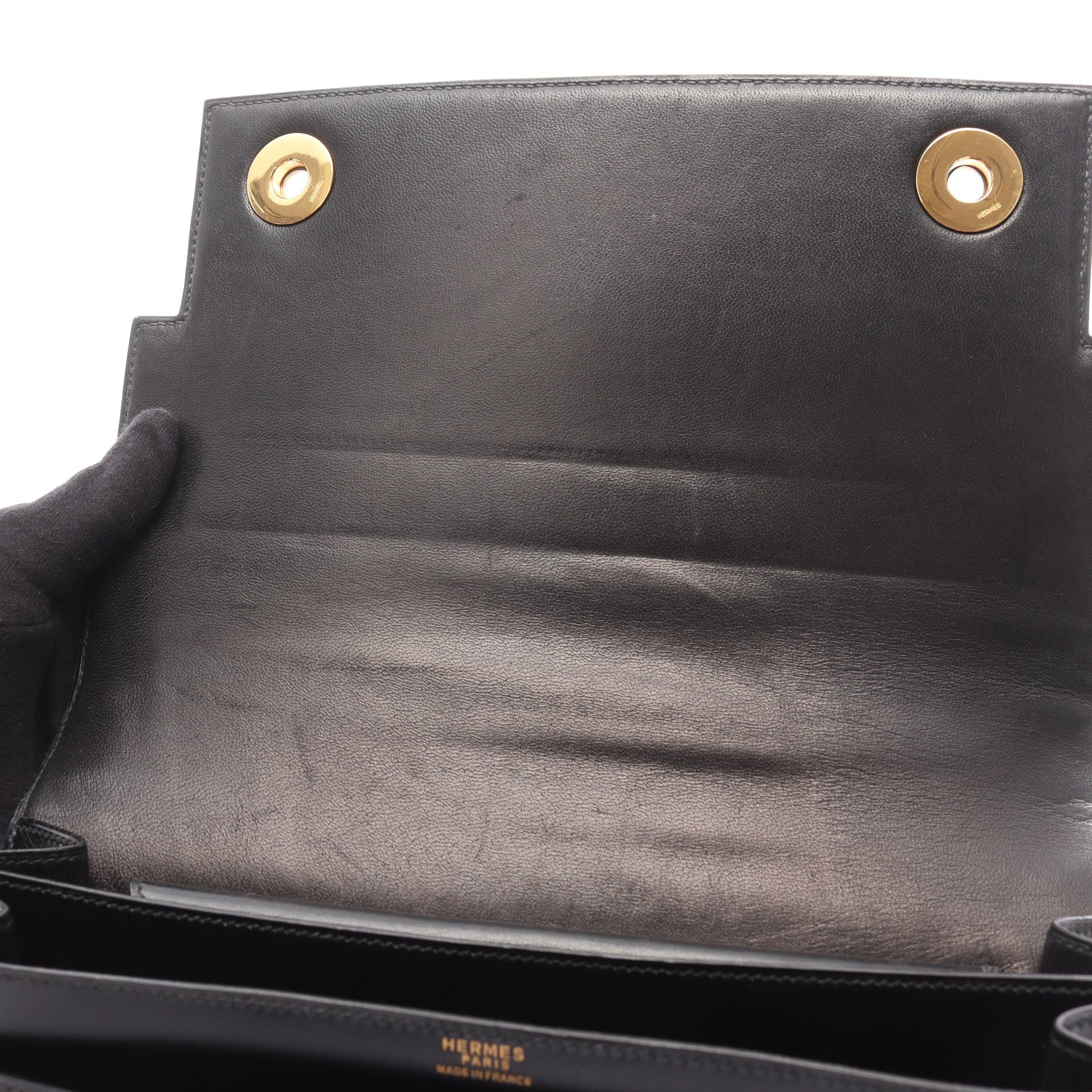 ピアノ ハンドバッグ ボックスカーフ ブラック ゴールド金具 ○J刻印 エルメス バッグ HERMES