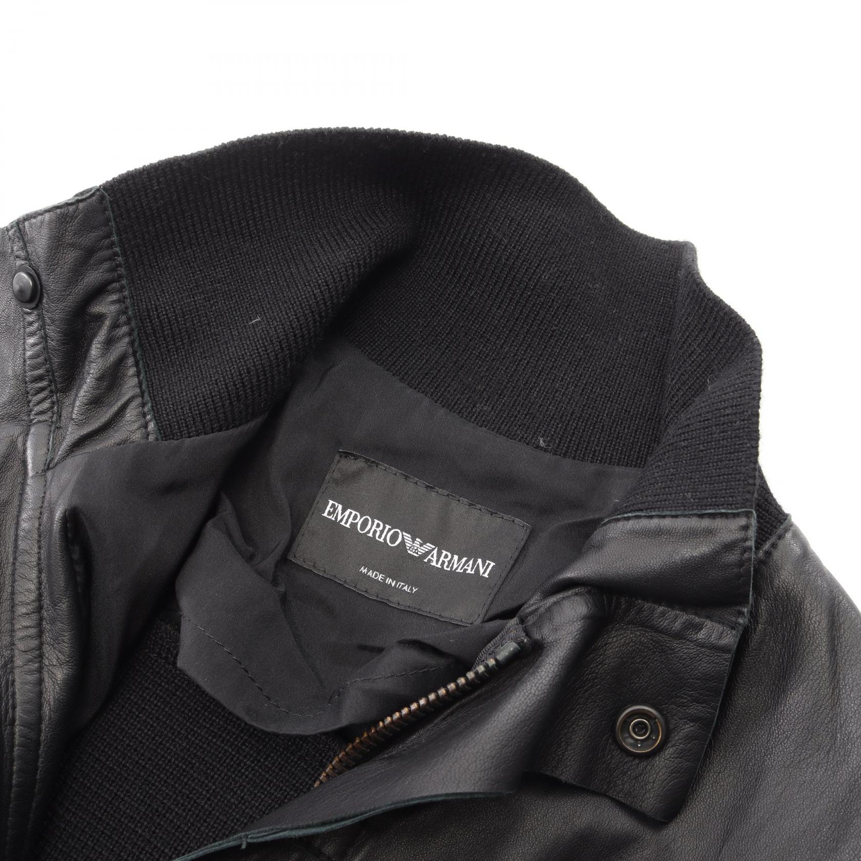 ニット切替 ブルゾン レザージャケット レザー ブラック エンポリオアルマーニ アウター EMPORIO ARMANI