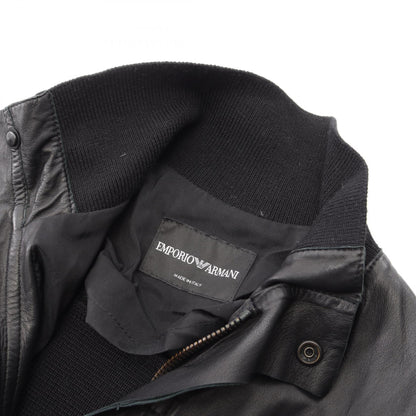 ニット切替 ブルゾン レザージャケット レザー ブラック エンポリオアルマーニ アウター EMPORIO ARMANI
