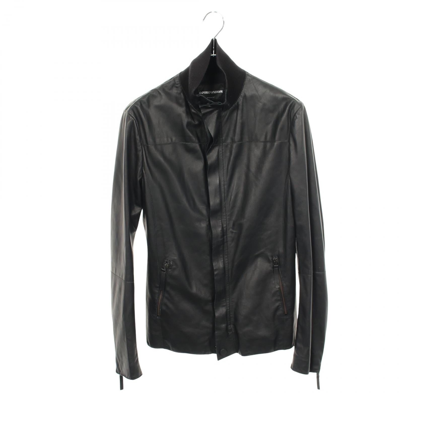 ニット切替 ブルゾン レザージャケット レザー ブラック エンポリオアルマーニ アウター EMPORIO ARMANI