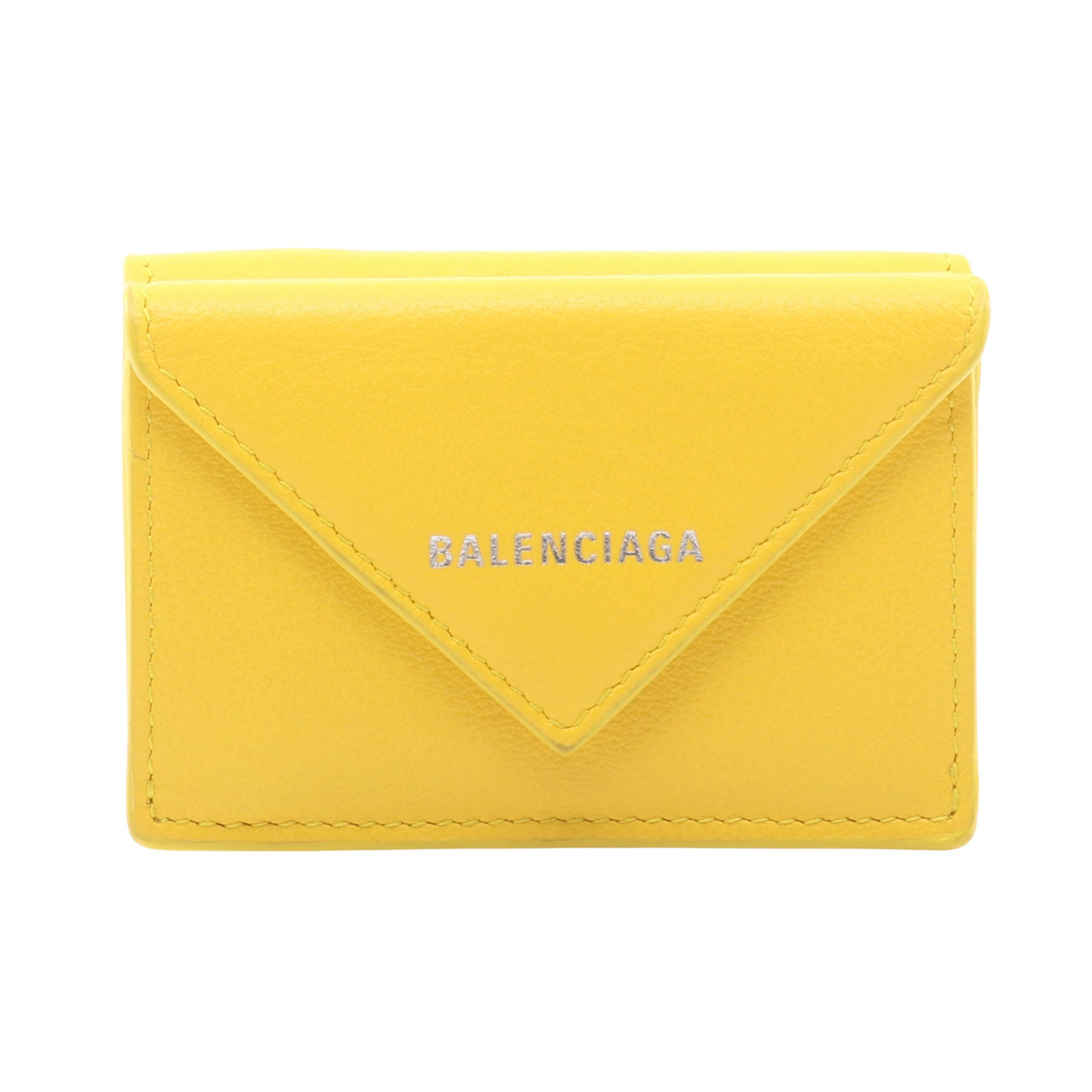 ペーパーミニウォレット 三つ折り財布 レザー イエロー バレンシアガ