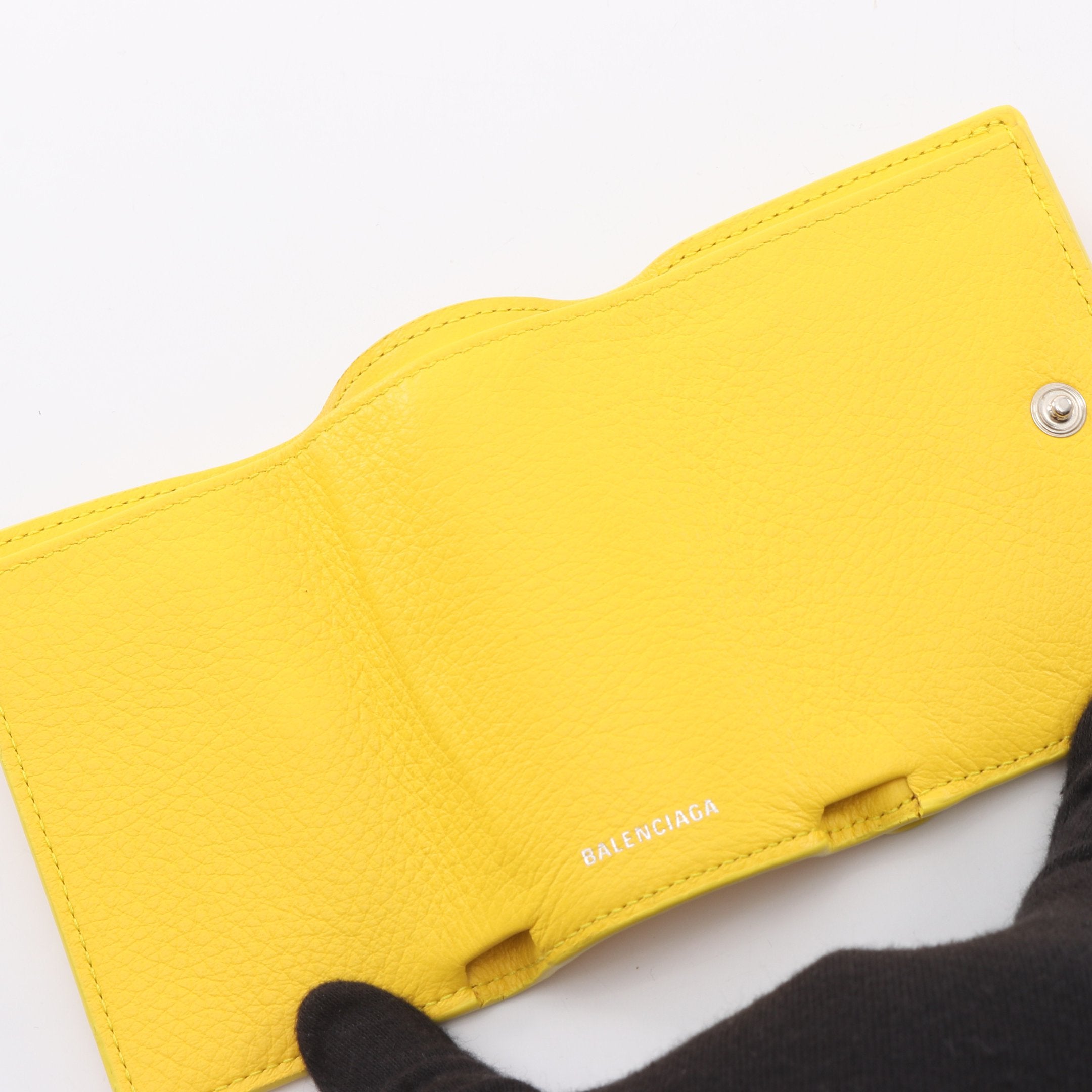 ペーパーミニウォレット 三つ折り財布 レザー イエロー バレンシアガ