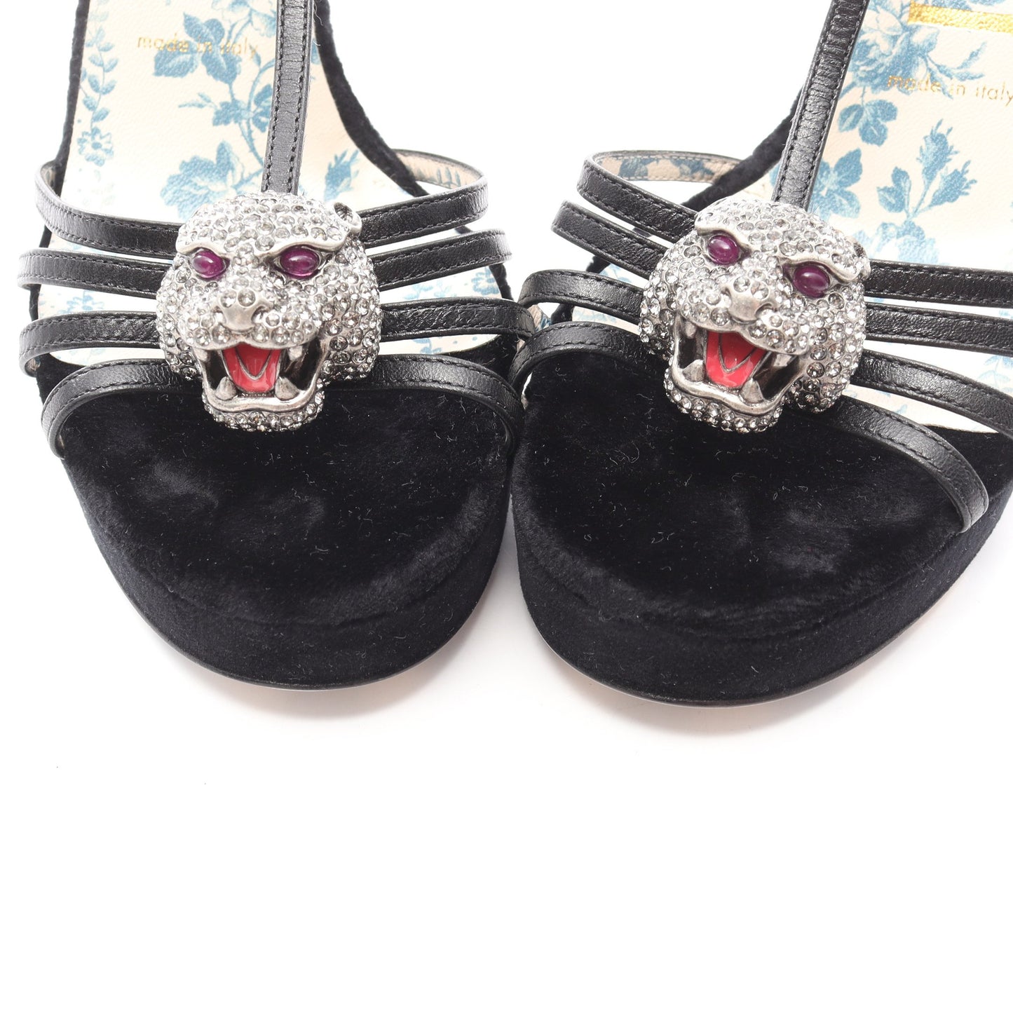 タイガーヘッド サンダル ベロア レザー ブラック グッチ シューズ GUCCI