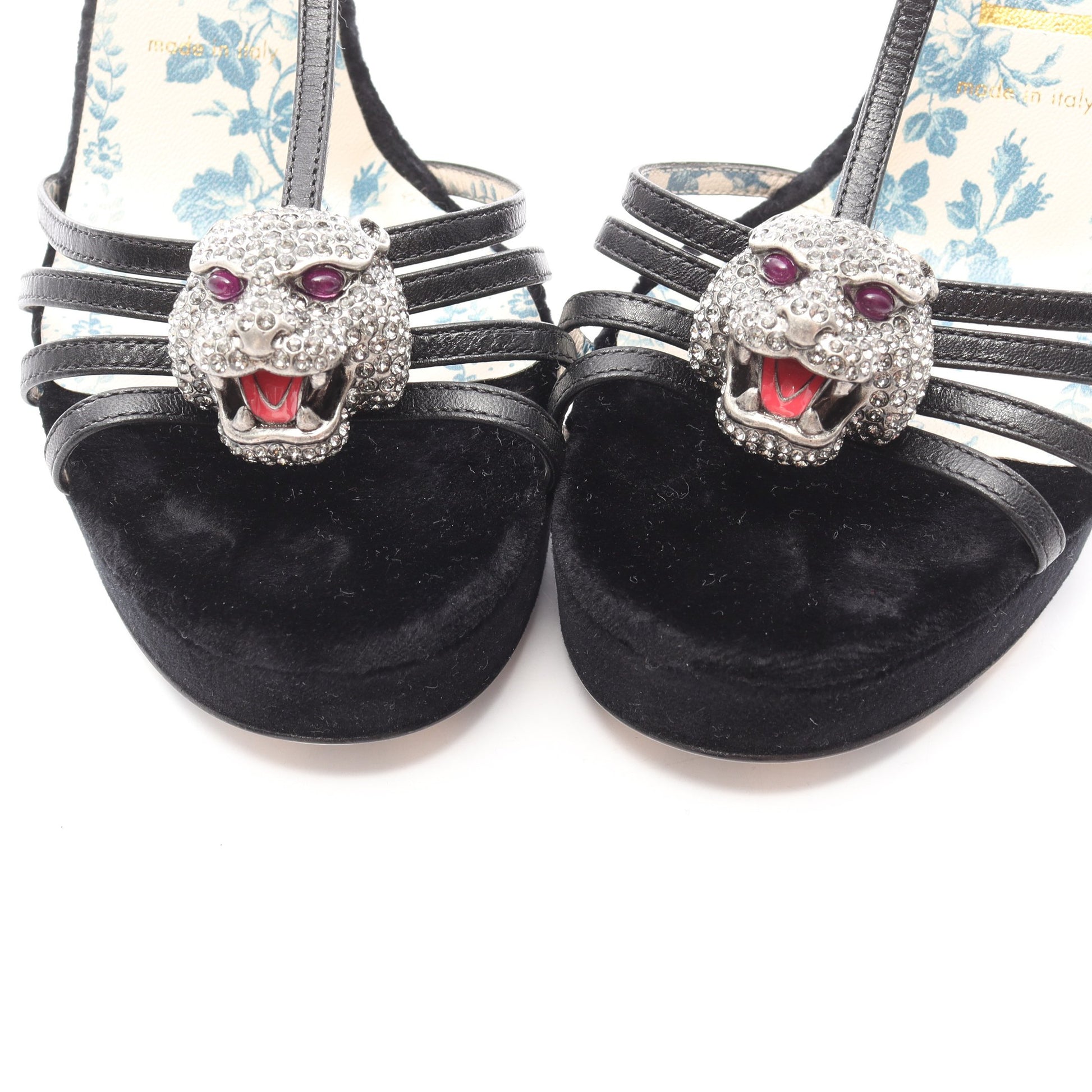 タイガーヘッド サンダル ベロア レザー ブラック グッチ シューズ GUCCI