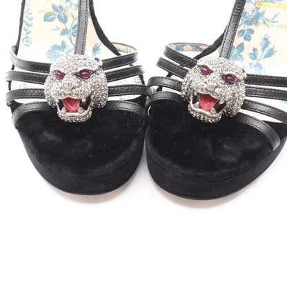 タイガーヘッド サンダル ベロア レザー ブラック グッチ シューズ GUCCI