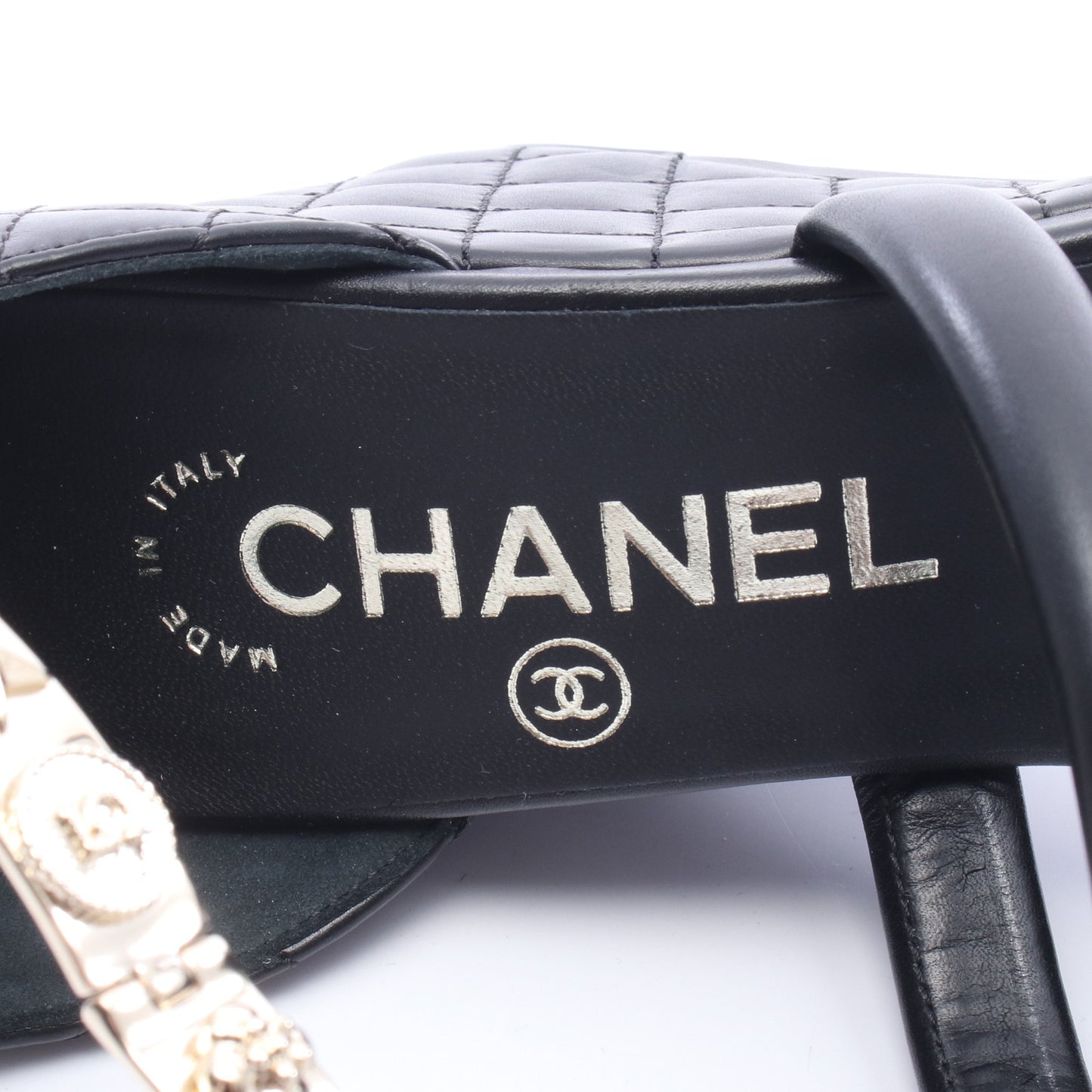 マトラッセ ウェッジソール サンダル レザー ブラック ゴールド シャネル シューズ CHANEL