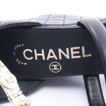 マトラッセ ウェッジソール サンダル レザー ブラック ゴールド シャネル シューズ CHANEL