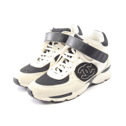 ココマーク ハイカットスニーカー レザー ファブリック ライトグレー オフホワイト ブラック シャネル シューズ CHANEL