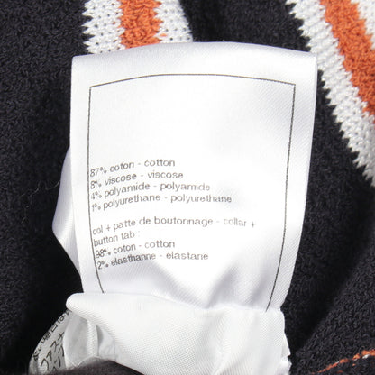 ライオンボタン ボーダー ポロシャツ コットン ブラック ブラウン ホワイト シャネル トップス CHANEL