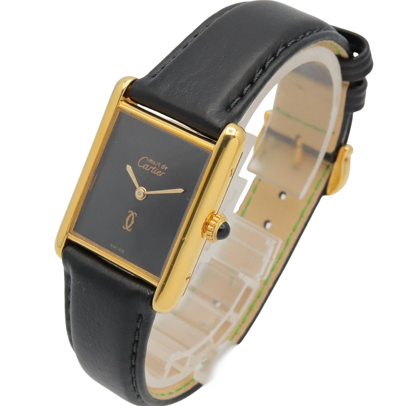けいです！美品！カルティエ タンク ヴェルメイユ 黒  925×革 QZ CARTIER/カルティエ】 マストタンクヴェルメイユ △文字盤ヒビ 腕時計