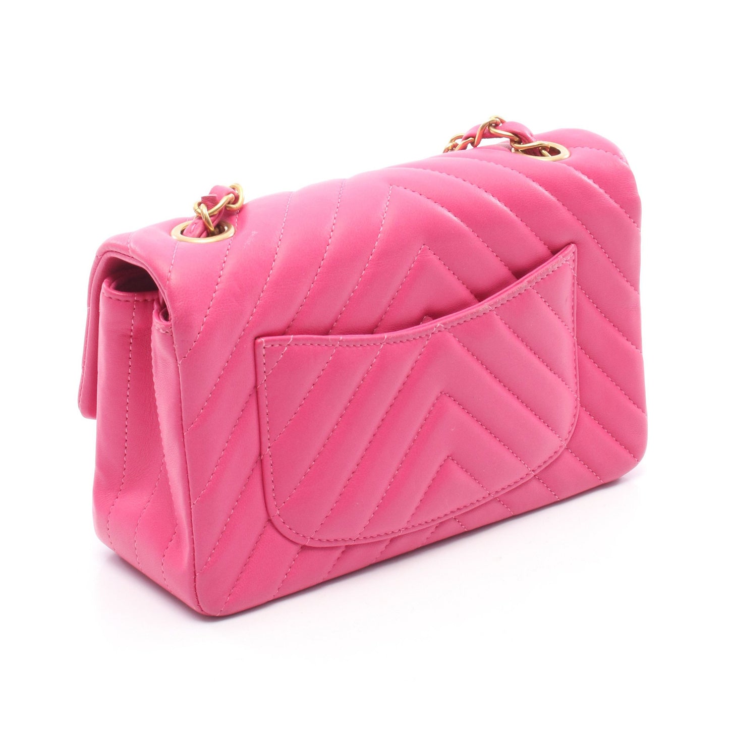 シェブロン Vステッチ ミニ 20 チェーンショルダーバッグ レザー ピンク ゴールド金具 シャネル バッグ CHANEL