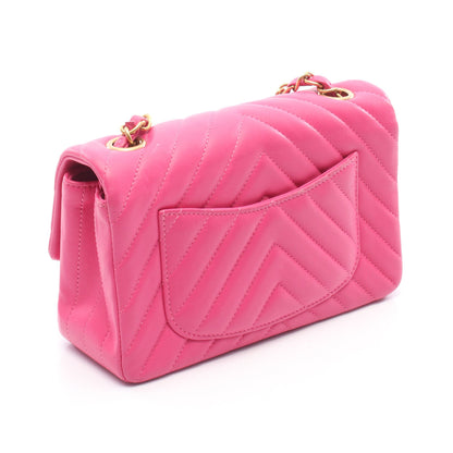 シェブロン Vステッチ ミニ 20 チェーンショルダーバッグ レザー ピンク ゴールド金具 シャネル バッグ CHANEL