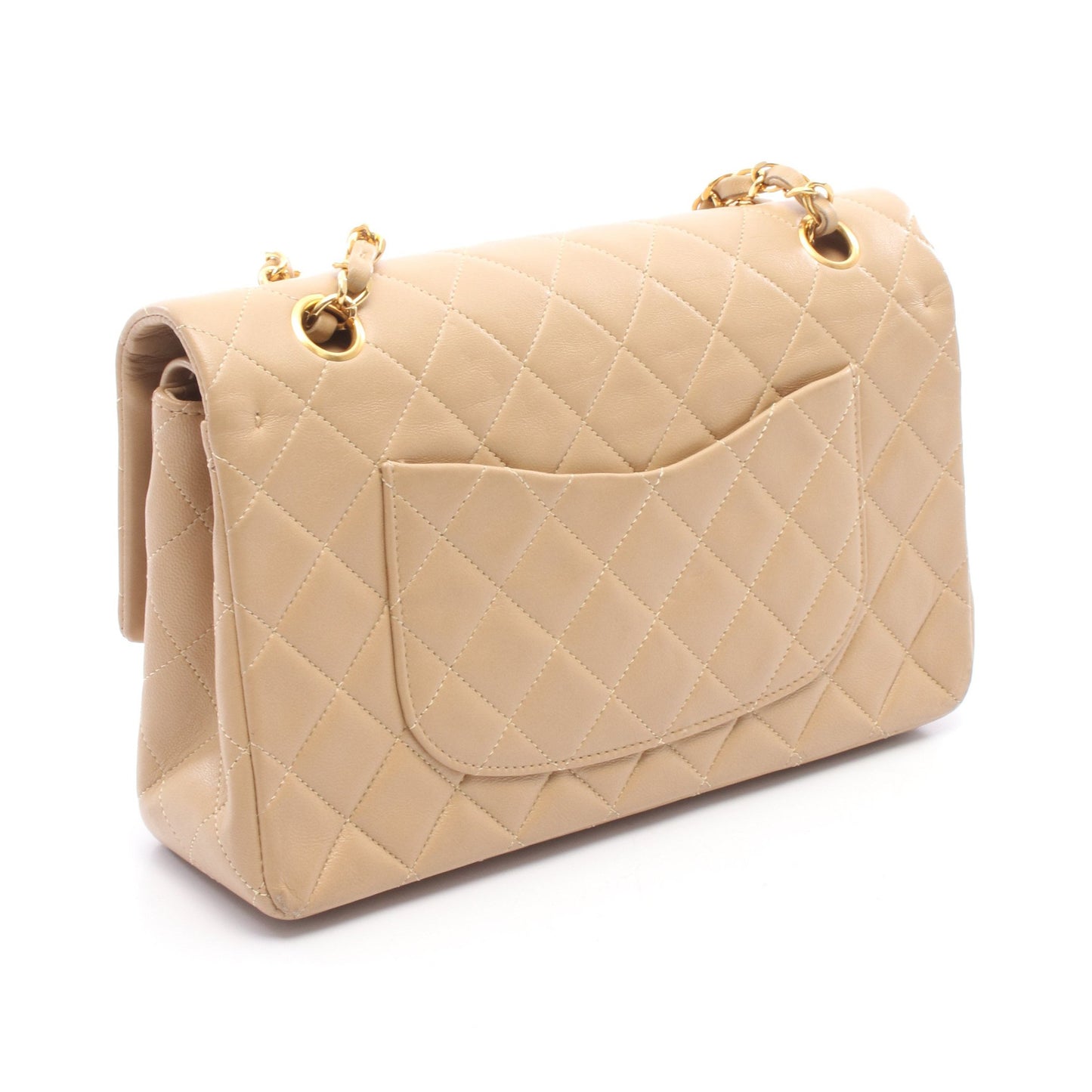 マトラッセ Wフラップ Wチェーンショルダーバッグ ラムスキン ベージュ ゴールド金具 シャネル バッグ CHANEL
