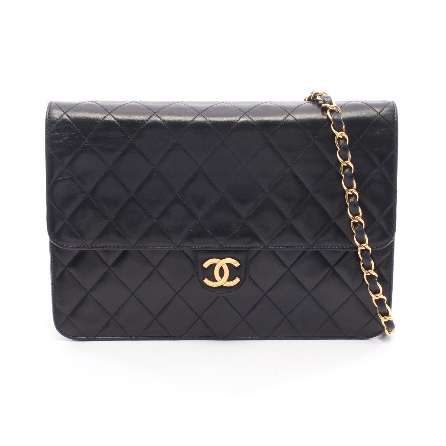 マトラッセ チェーンショルダーバッグ ラムスキン ブラック ゴールド金具 シャネル バッグ CHANEL