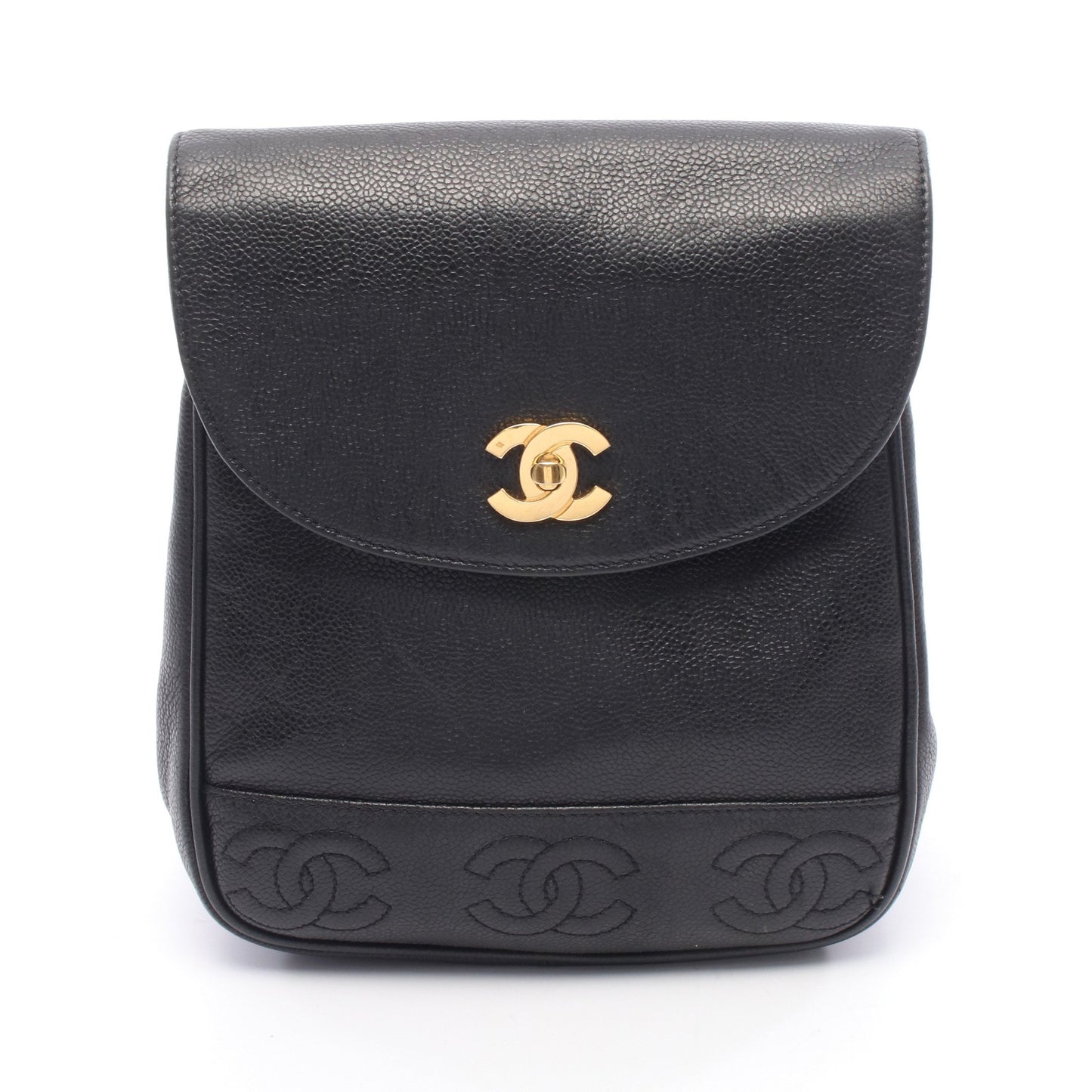 トリプルココマーク バックパック リュックサック キャビアスキン ブラック ゴールド金具 シャネル バッグ CHANEL