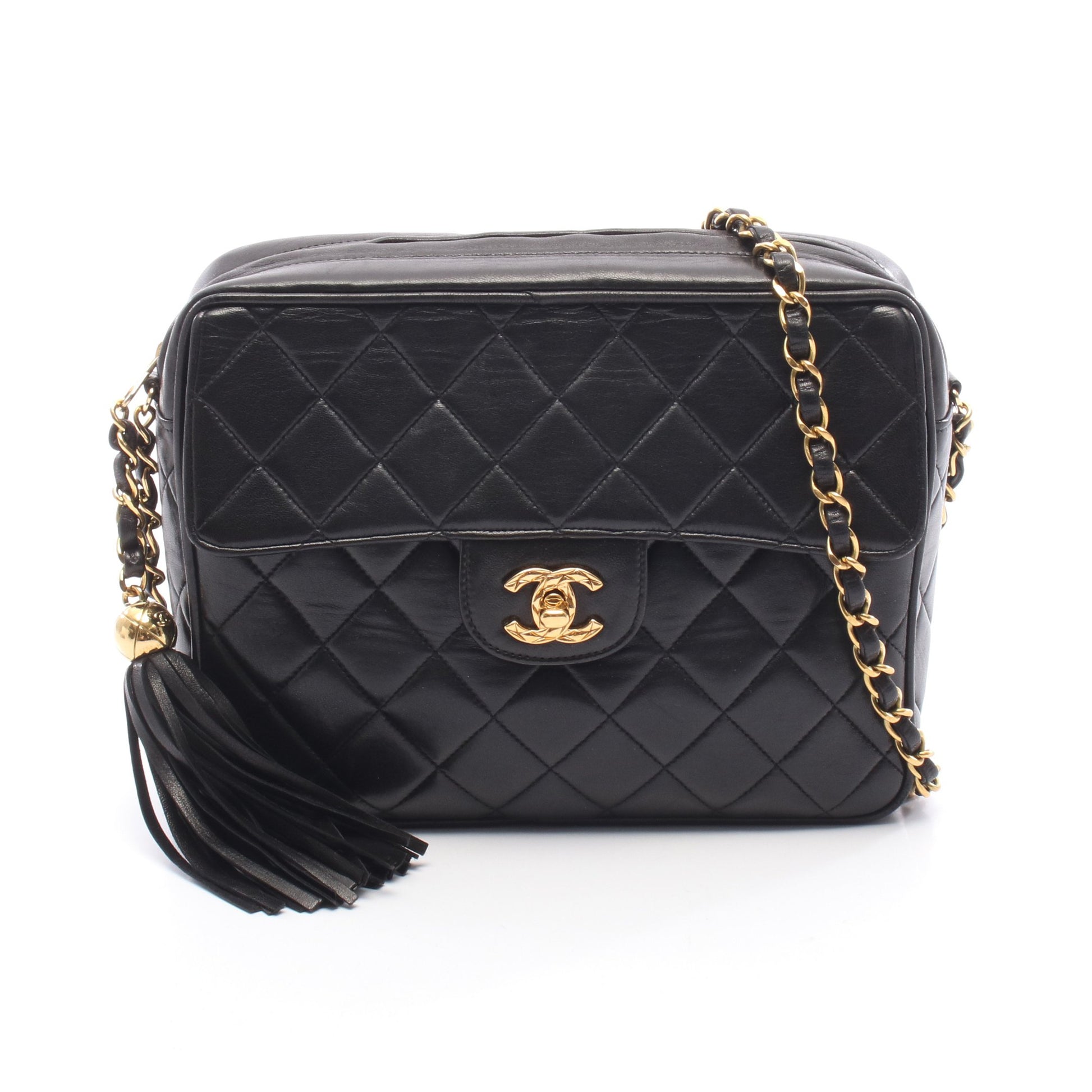 マトラッセ チェーンショルダーバッグ ラムスキン ブラック ゴールド金具 タッセル シャネル バッグ CHANEL