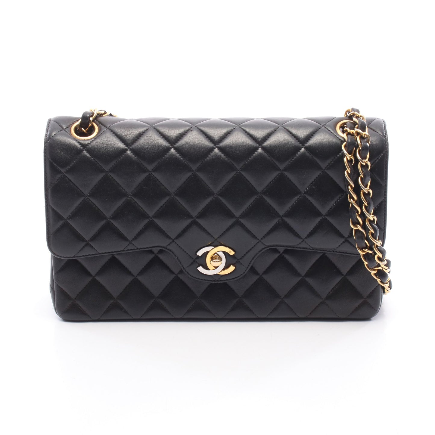 マトラッセ パリ限定 Wフラップ Wチェーンショルダーバッグ ラムスキン ブラック コンビ金具 シャネル バッグ CHANEL
