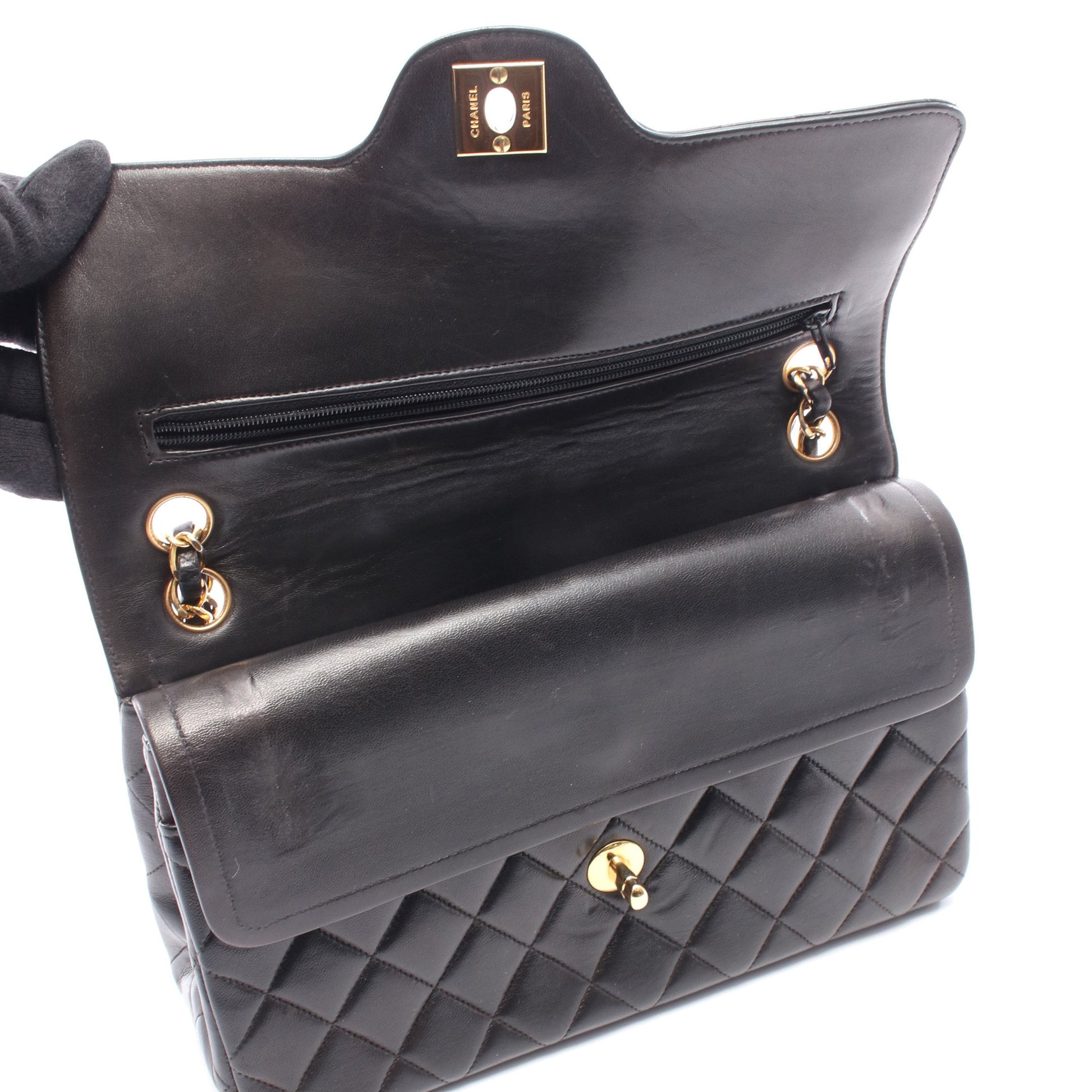 マトラッセ パリ限定 Wフラップ Wチェーンショルダーバッグ ラムスキン ブラック コンビ金具 シャネル バッグ CHANEL