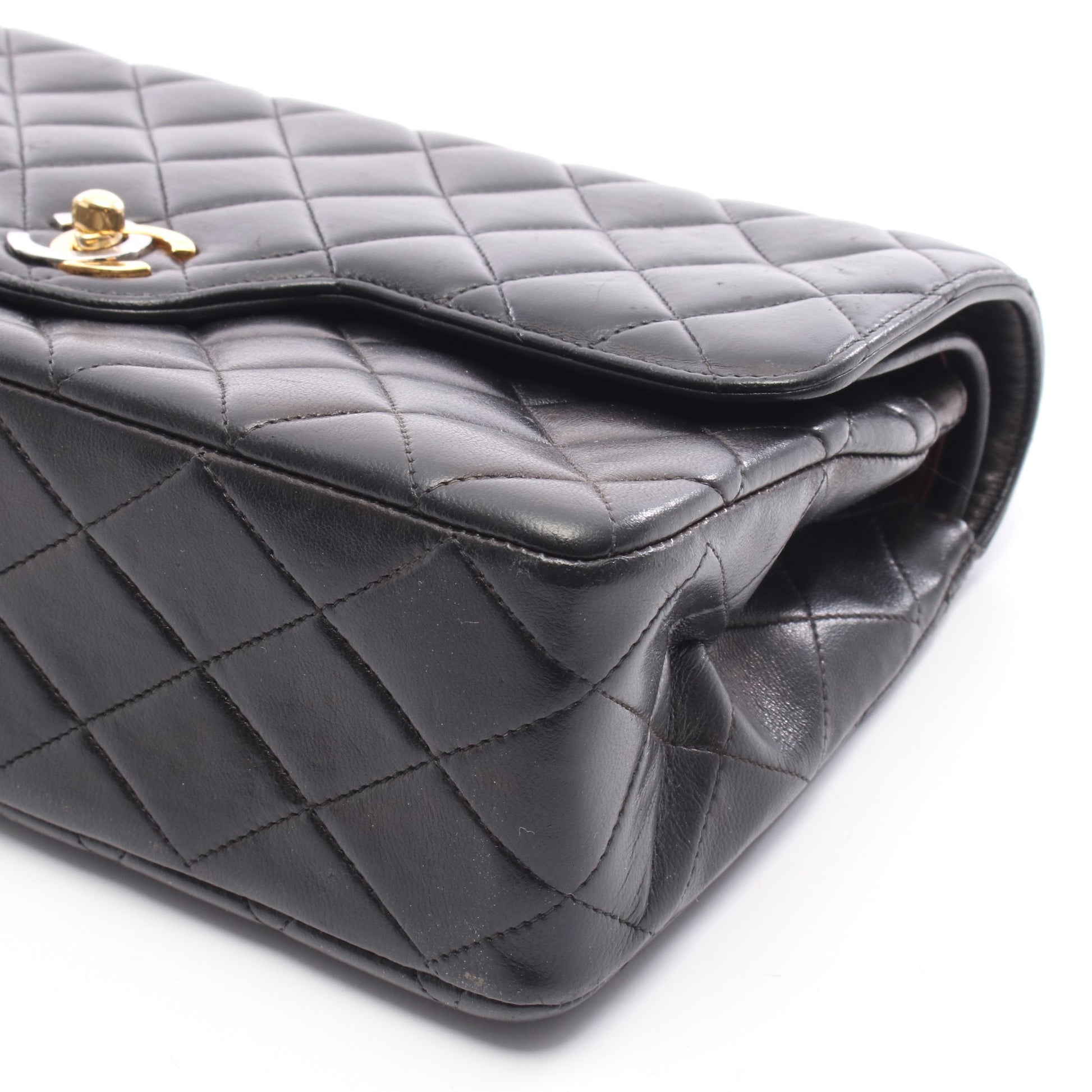 マトラッセ パリ限定 Wフラップ Wチェーンショルダーバッグ ラムスキン ブラック コンビ金具 シャネル バッグ CHANEL