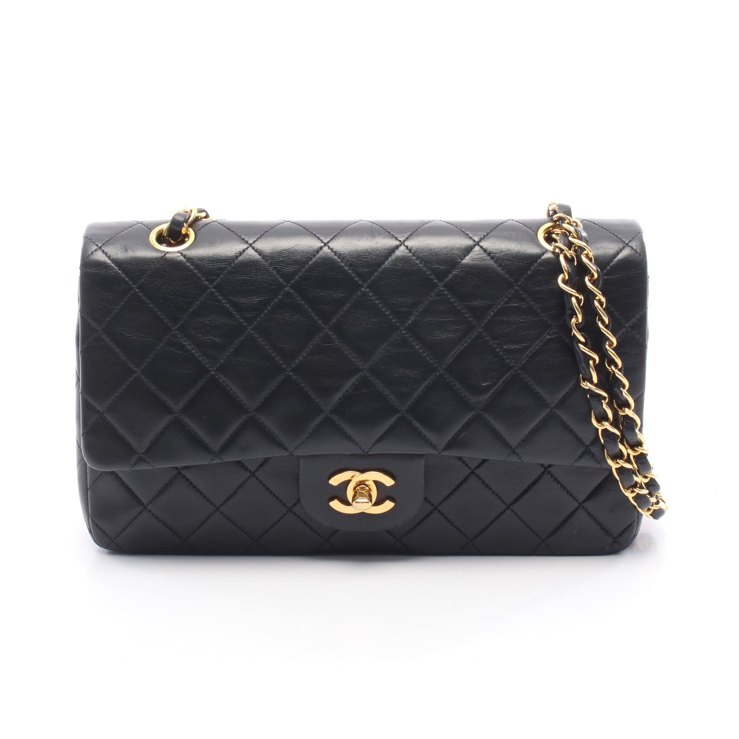 マトラッセ Wフラップ Wチェーンショルダーバッグ ラムスキン ブラック ゴールド金具 シャネル バッグ CHANEL