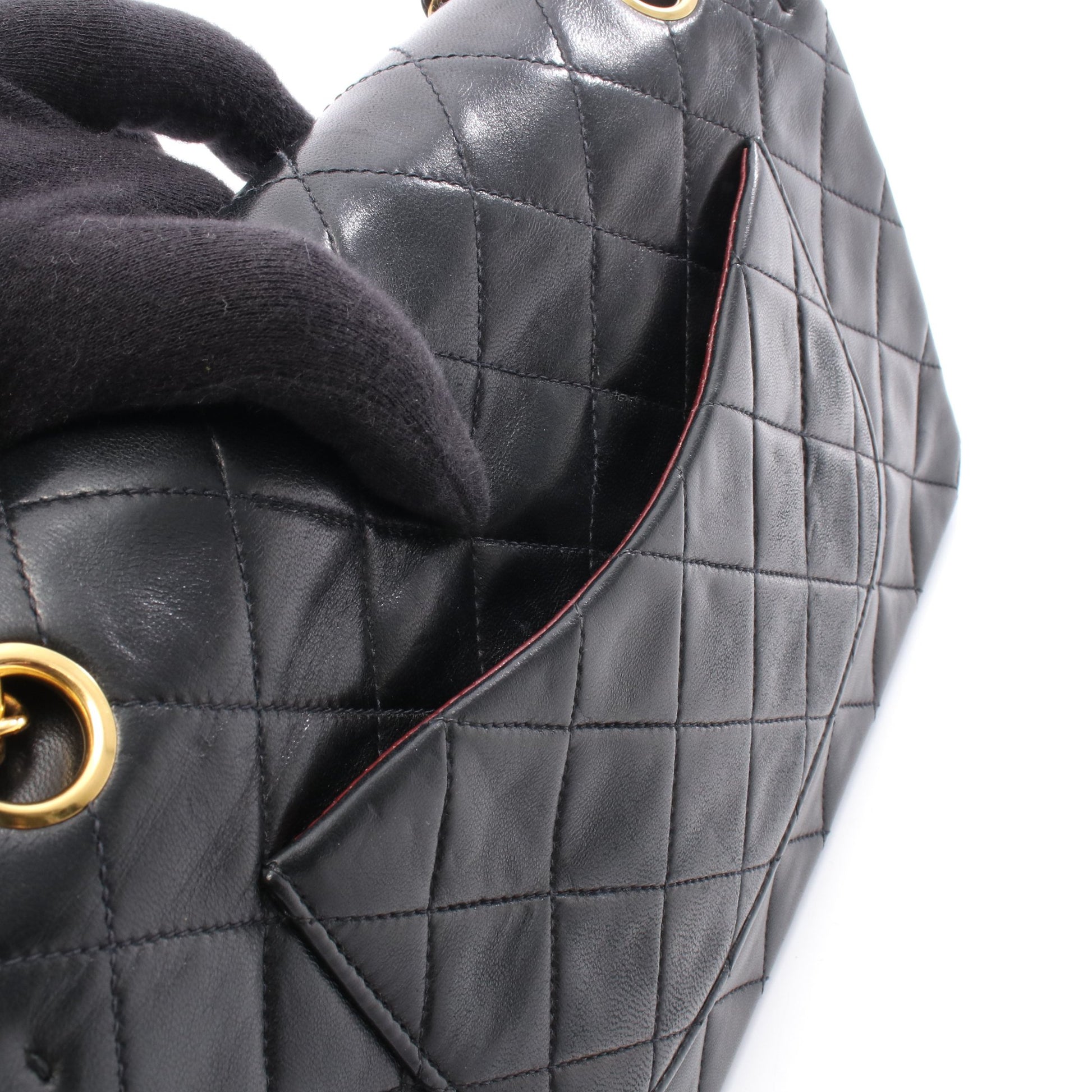 マトラッセ Wフラップ Wチェーンショルダーバッグ ラムスキン ブラック ゴールド金具 シャネル バッグ CHANEL