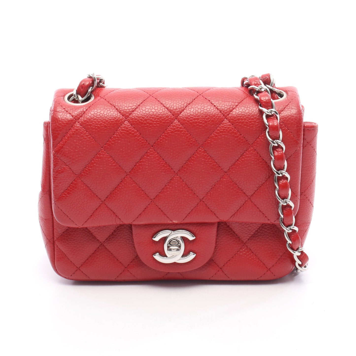 ミニマトラッセ チェーンショルダーバッグ キャビアスキン レッド シルバー金具 シャネル バッグ CHANEL