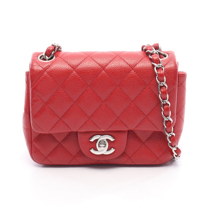 ミニマトラッセ チェーンショルダーバッグ キャビアスキン レッド シルバー金具 シャネル バッグ CHANEL