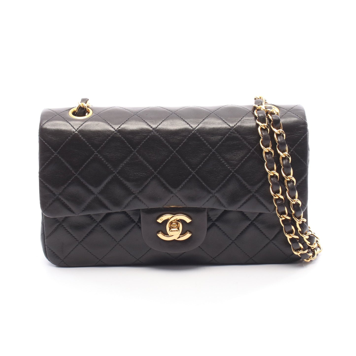 マトラッセ Wフラップ Wチェーンショルダーバッグ ラムスキン ブラック ゴールド金具 シャネル バッグ CHANEL