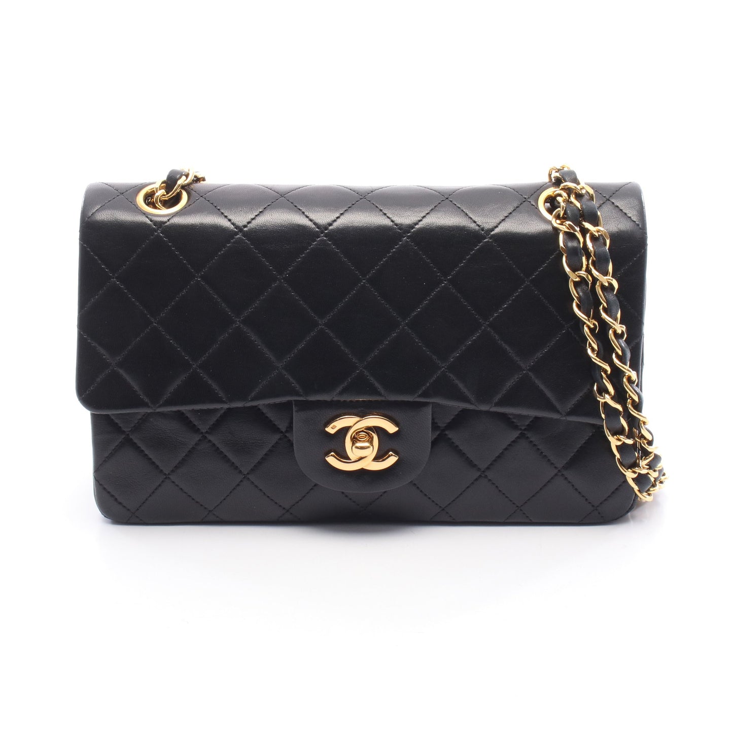 マトラッセ Wフラップ Wチェーンショルダーバッグ ラムスキン ブラック ゴールド金具 シャネル バッグ CHANEL