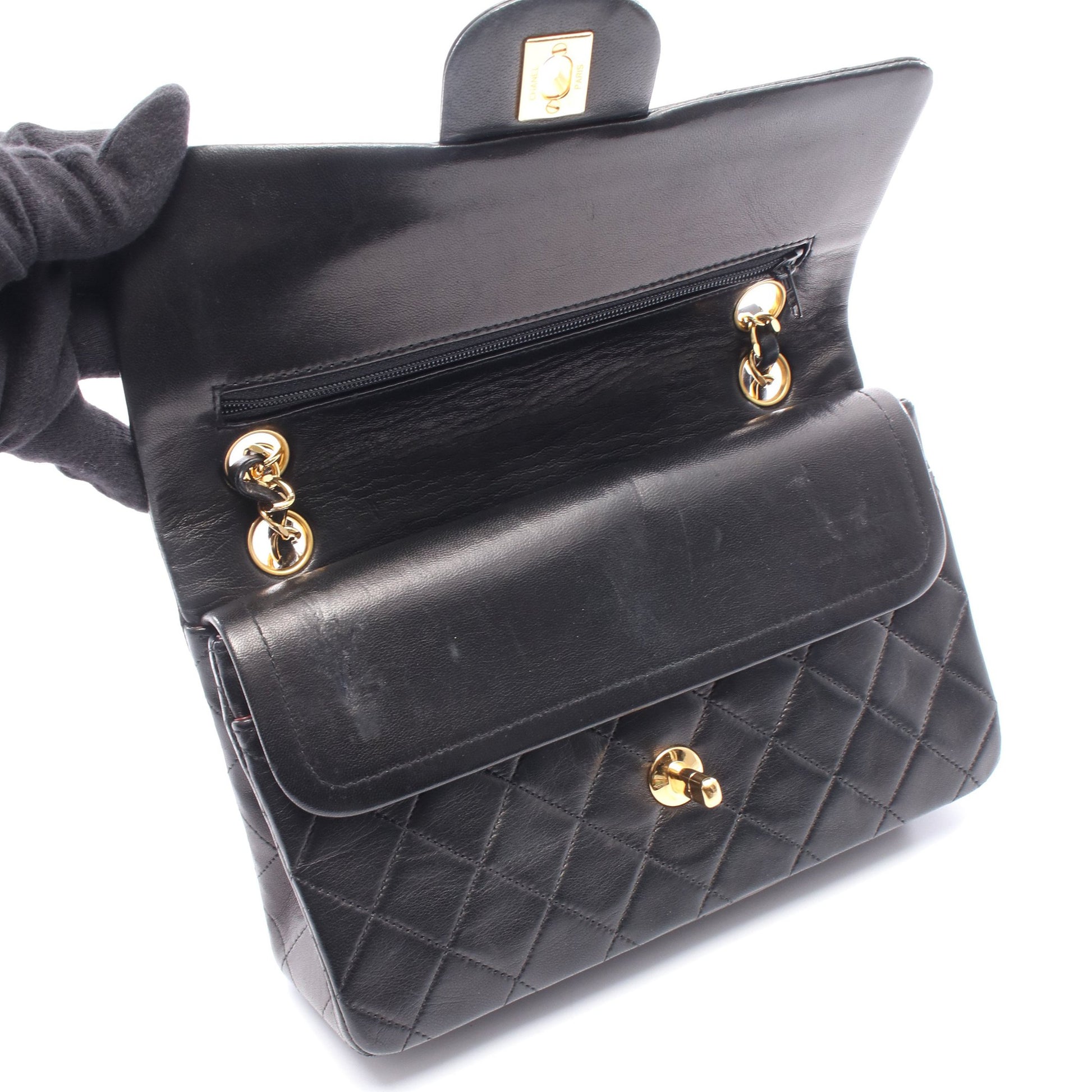 マトラッセ Wフラップ Wチェーンショルダーバッグ ラムスキン ブラック ゴールド金具 シャネル バッグ CHANEL
