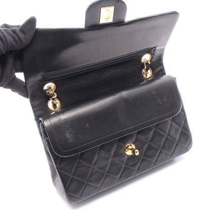 マトラッセ Wフラップ Wチェーンショルダーバッグ ラムスキン ブラック ゴールド金具 シャネル バッグ CHANEL
