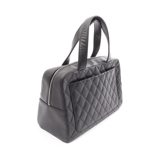 マトラッセ ハンドバッグ ミニボストンバッグ キャビアスキン ブラック シルバー金具 シャネル