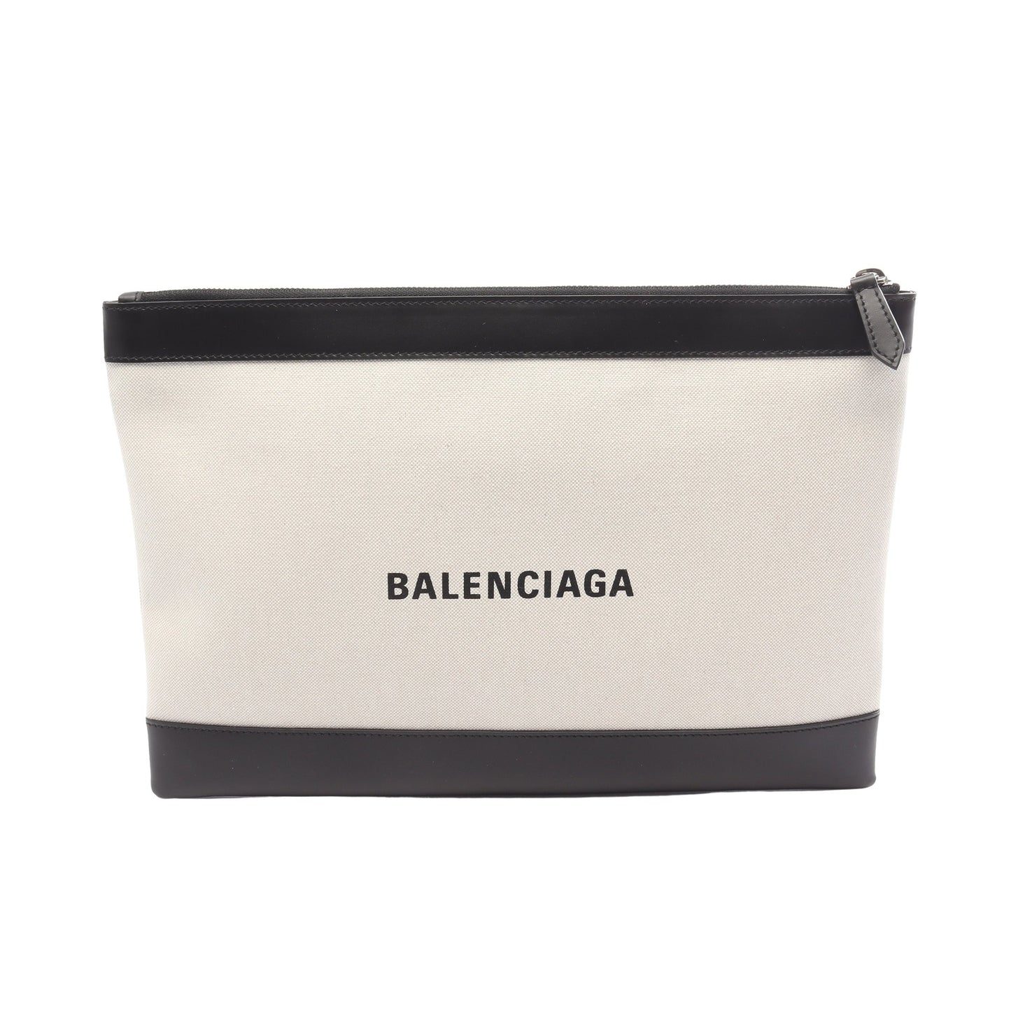 ネイビークリップ M クラッチバッグ キャンバス レザー オフホワイト ブラック バレンシアガ バッグ BALENCIAGA