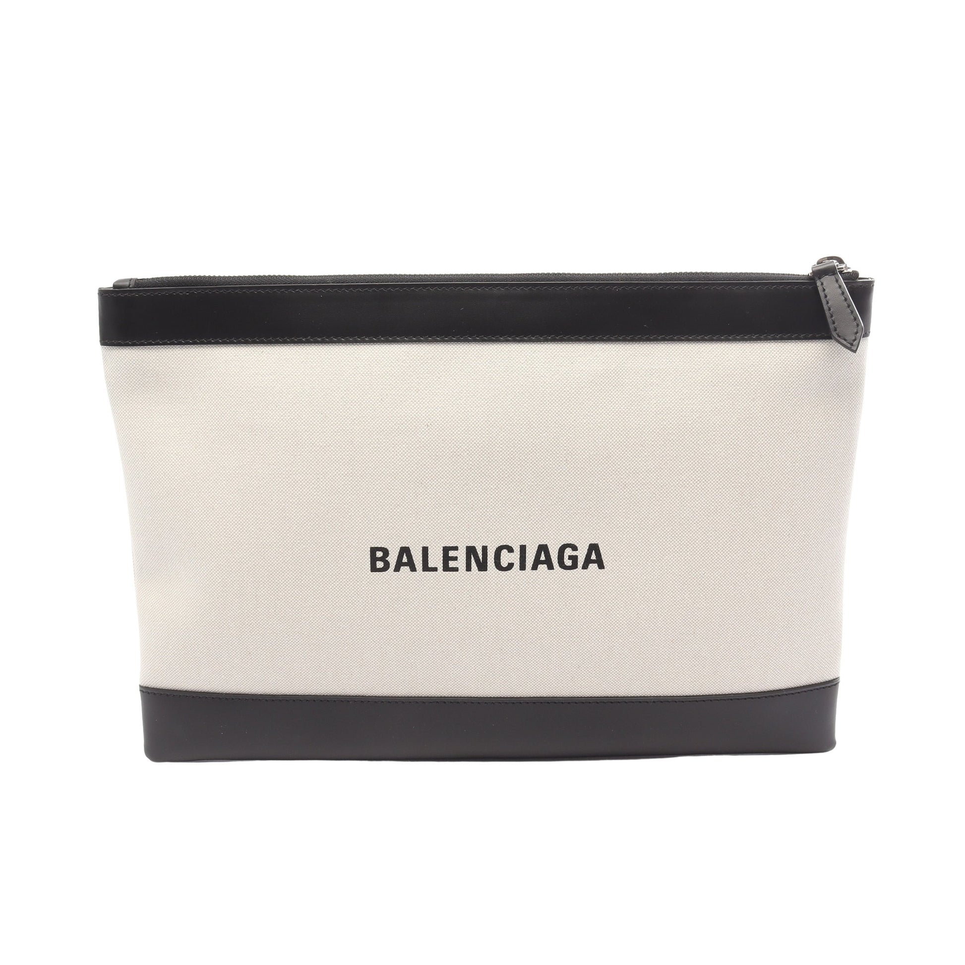 ネイビークリップ M クラッチバッグ キャンバス レザー オフホワイト ブラック バレンシアガ バッグ BALENCIAGA