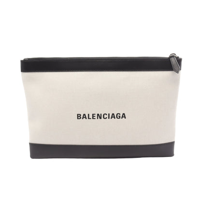 ネイビークリップ M クラッチバッグ キャンバス レザー オフホワイト ブラック バレンシアガ バッグ BALENCIAGA