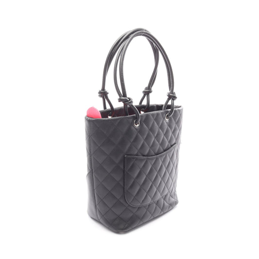 カンボンライン ミディアム ハンドバッグ トートバッグ レザー ブラック ホワイト シルバー金具 シャネル