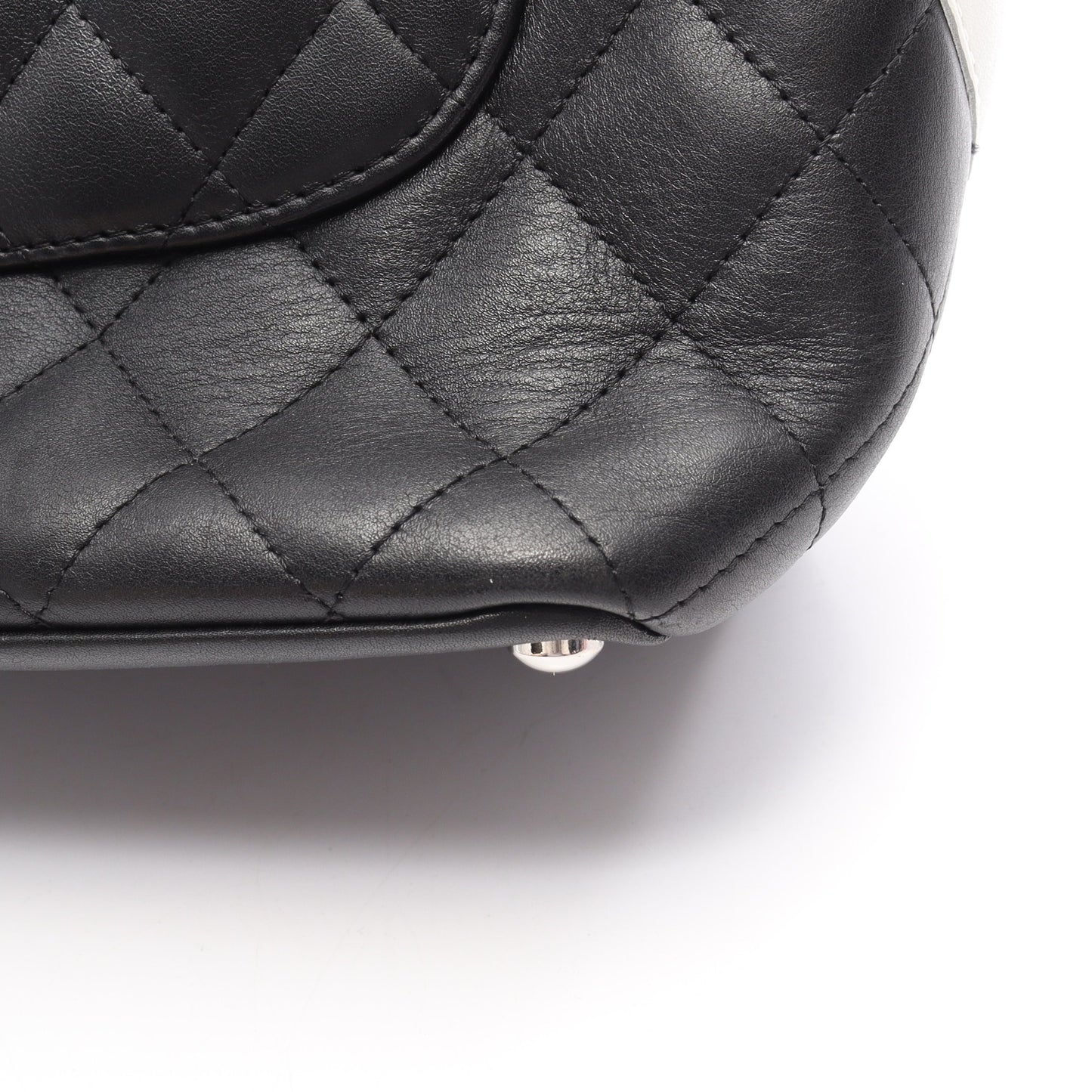 カンボンライン ミディアム ハンドバッグ トートバッグ レザー ブラック ホワイト シルバー金具 シャネル