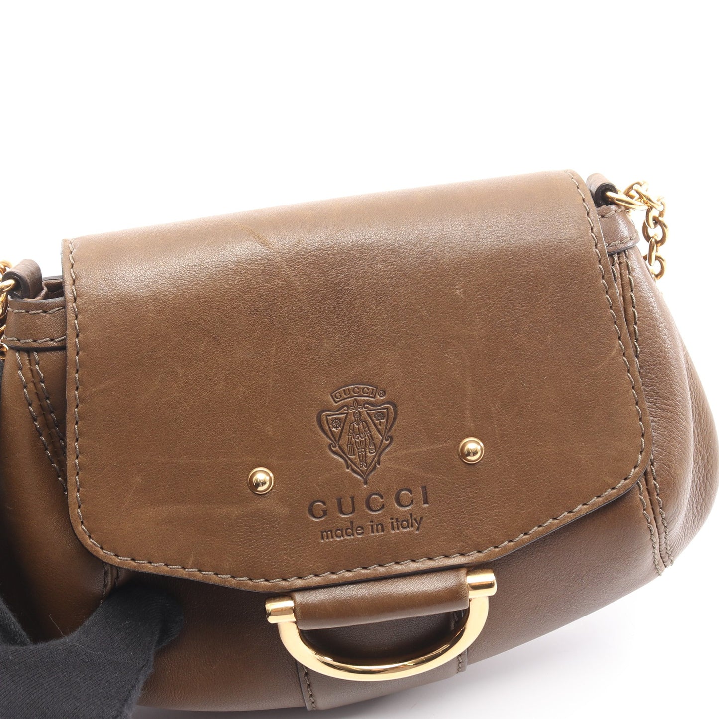 バンブー クレスト チェーンショルダーバッグ レザー ファー カーキブラウン グッチ バッグ GUCCI
