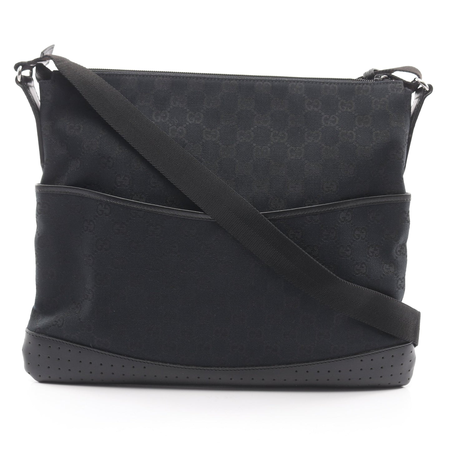 GGキャンバス ショルダーバッグ キャンバス レザー ブラック グッチ バッグ GUCCI