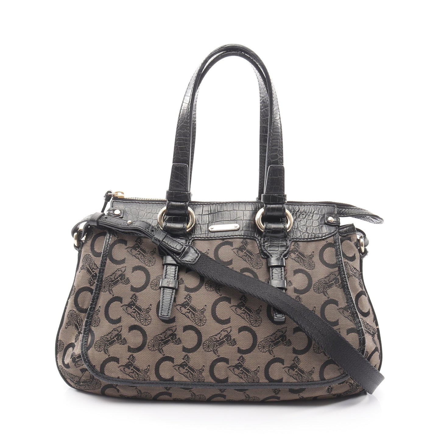 Cマカダム ハンドバッグ キャンバス レザー ベージュ ブラック 2WAY セリーヌ バッグ CELINE