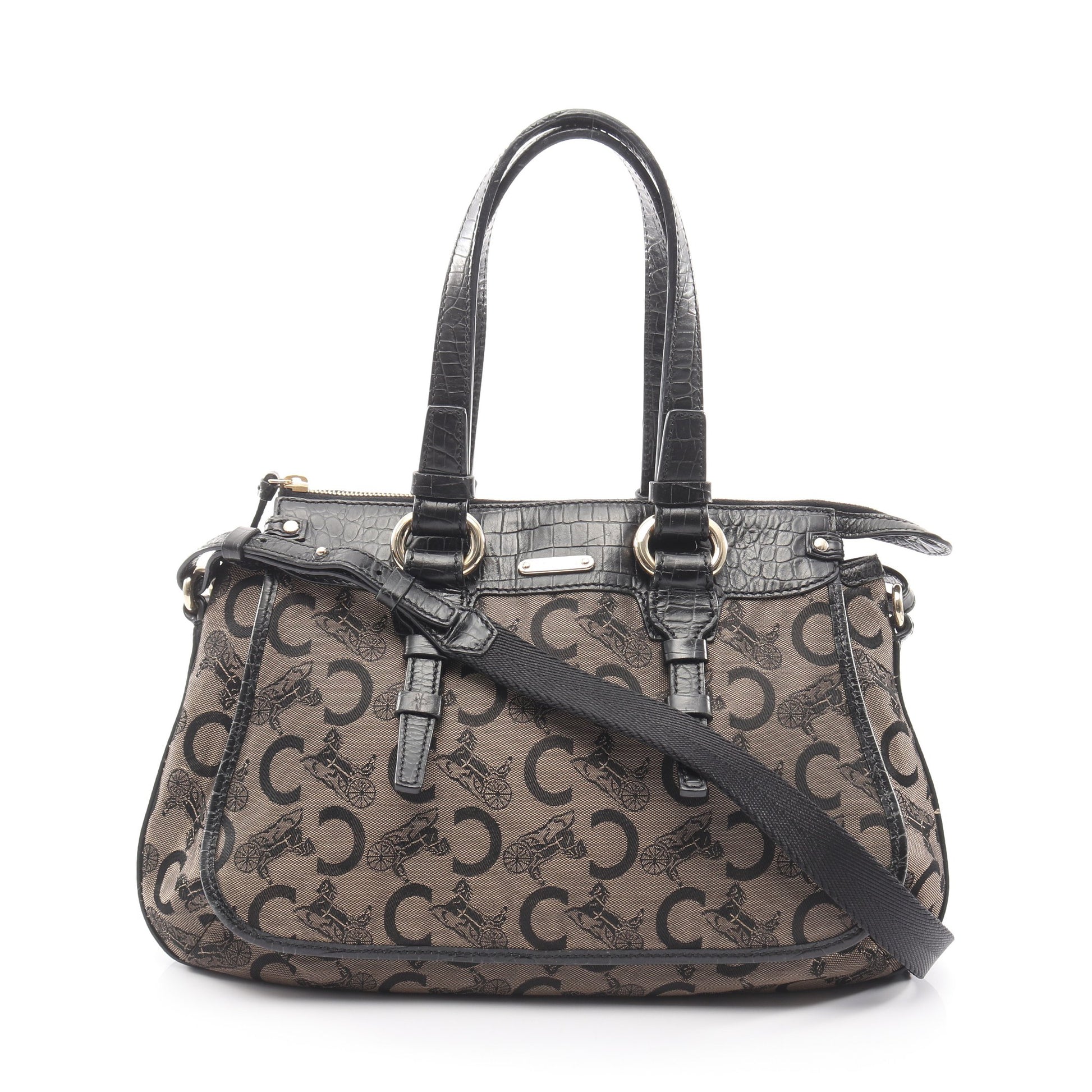 Cマカダム ハンドバッグ キャンバス レザー ベージュ ブラック 2WAY セリーヌ バッグ CELINE