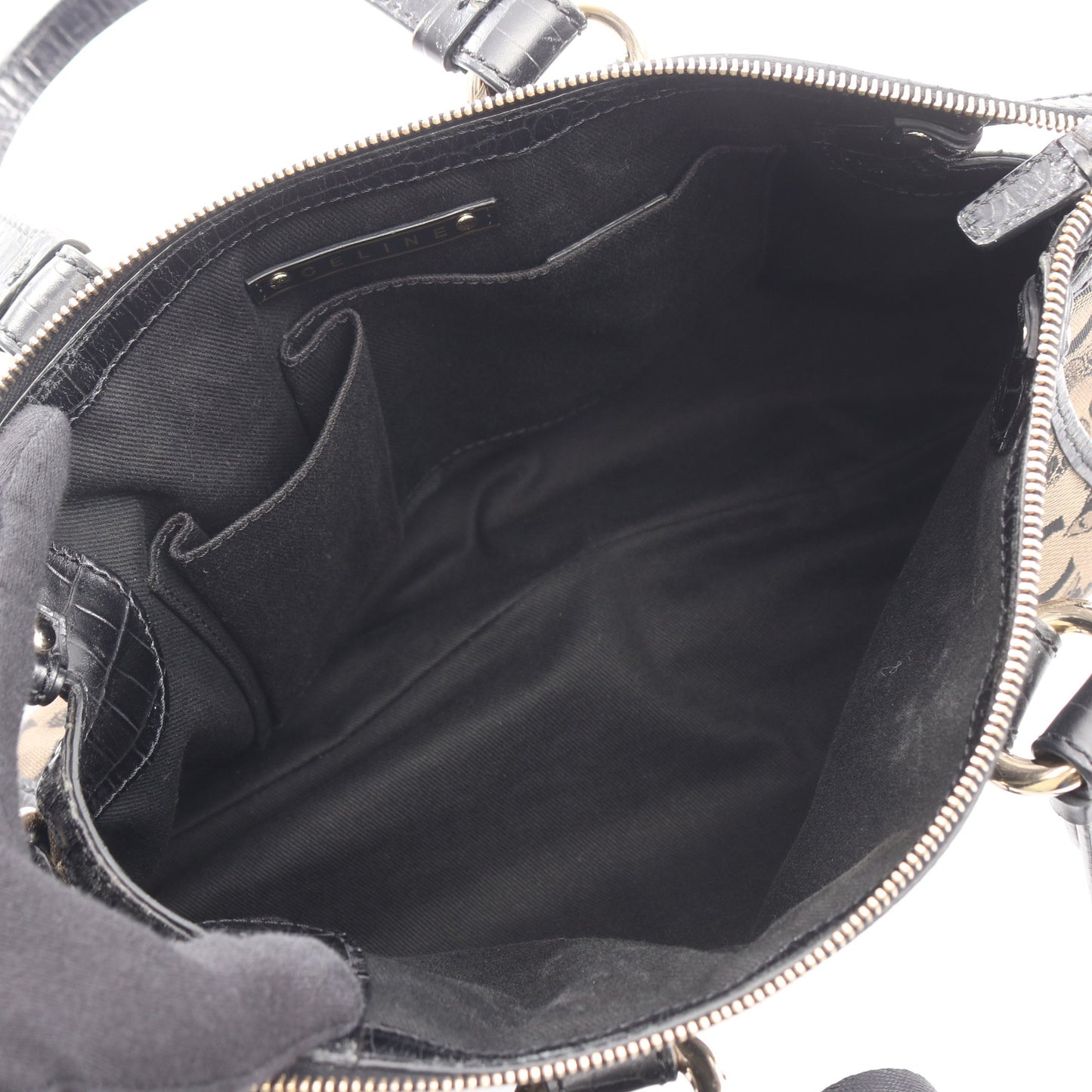 Cマカダム ハンドバッグ キャンバス レザー ベージュ ブラック 2WAY セリーヌ バッグ CELINE