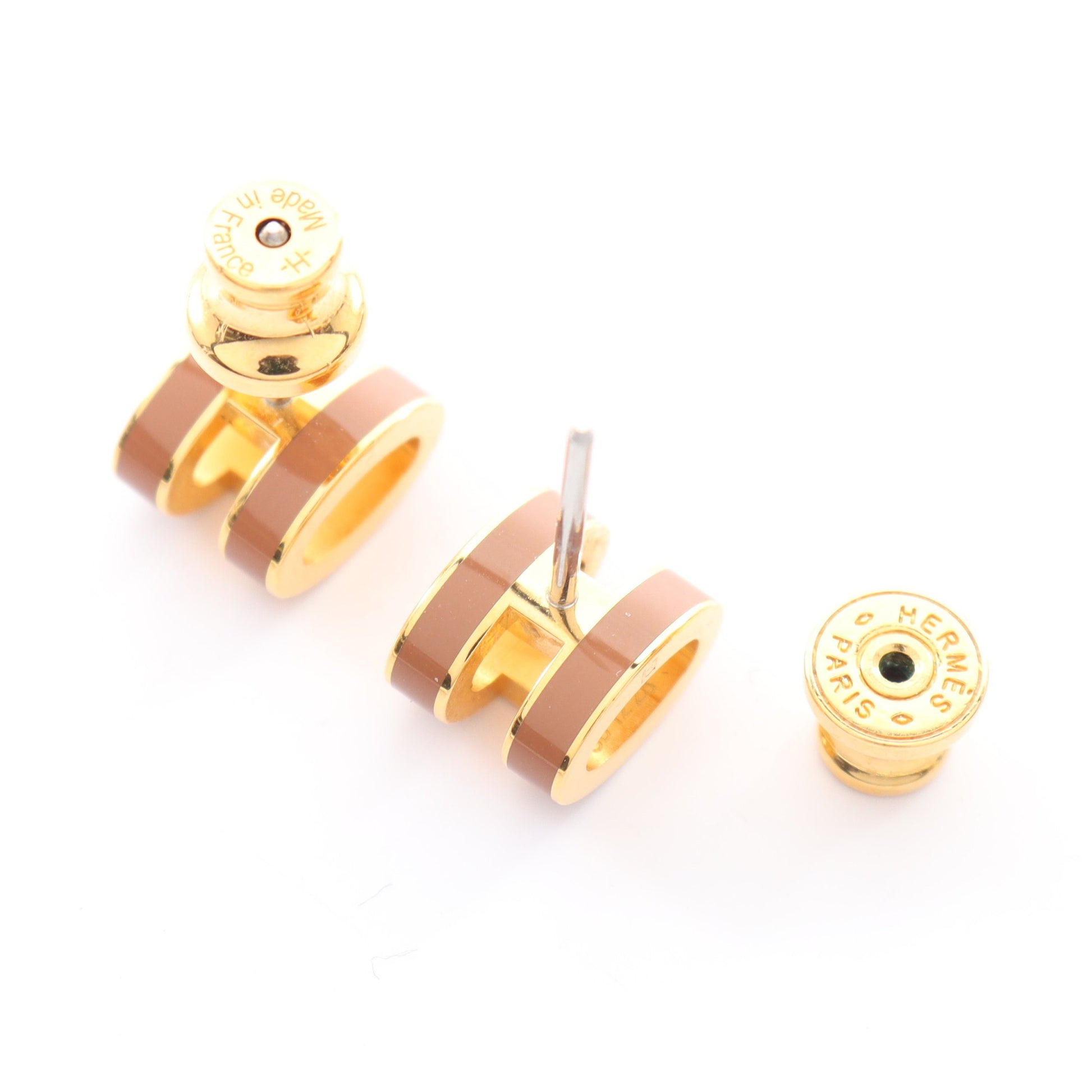 MINI POP H ミニポップアッシュ ピアス GP ゴールド ピンクベージュ エルメス アクセサリー HERMES